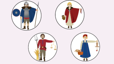 Fire vikinger med typisk vikingetøj