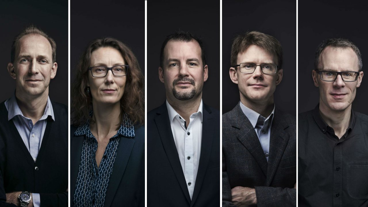 EliteForsk 2018 professor N. Asger Mortensen, professor Anja Groth, professor Robert Andrew Fenton, professor Søren Fournais, fellow Stig Helveg