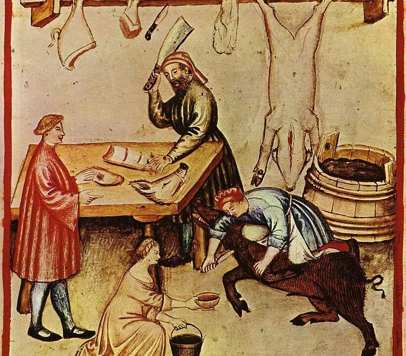 En illustration af en slagter i middelalderen