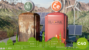 Illustration af tankstationer drevet af CO2 og bæredygtig elektricitet. (Illustration: Cube3D)