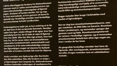 Nationalmuseet, Egtvedpigen, udlandet, oprindelse, skilt, udstilling, ordlyd, forskning