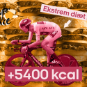 cykelrytter foran en mur af burgere med teksten 5400 kalorier.