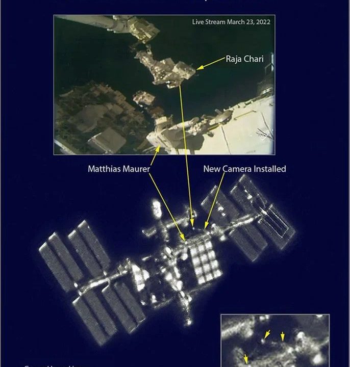 astronauter ISS rumvandring set fra Jorden