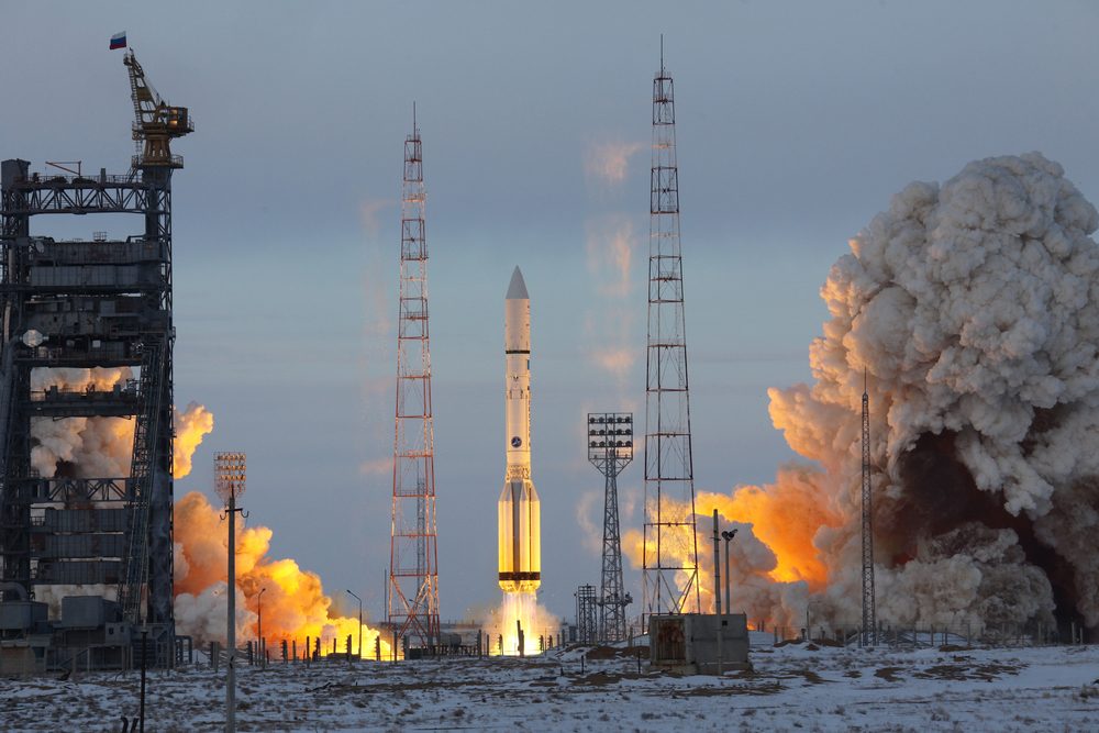 Opsendelse af en rumraket fra Baikonur rumcentret i Kazakhstan