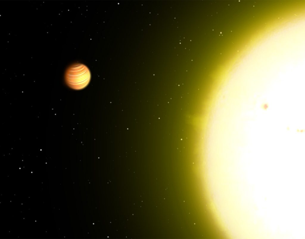 den foerste exoplanet 51 pegasi b illustreret tæt på sin stjerne