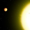 den foerste exoplanet 51 pegasi b illustreret tæt på sin stjerne