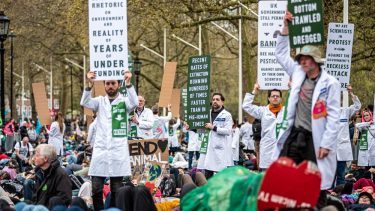forskere demonstrerer for klimahandling