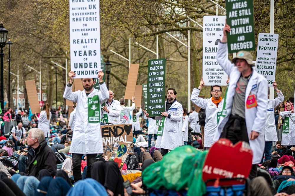 forskere demonstrerer for klimahandling