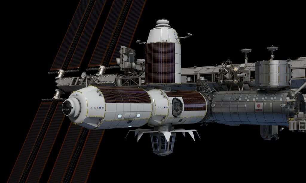 illustration af axiom-moduler der skal monteres på iss-rumstationen