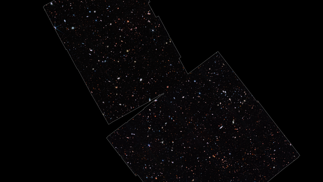 Billede taget af James Webb-teleskopet, der i to sammenhængende felter viser elementer i universet, vi aldrig før har set.