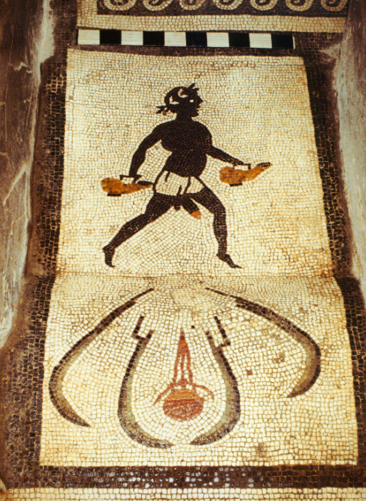 Mosaik i indgangen til badestuen i Menanders Hus, Pompeji, 1. århundrede efter vores tidsregning