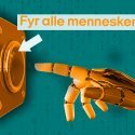 Robothånd trykket på knap, der siger fyr alle mennesker