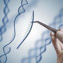 Illustration af CRISPR genskas-teknologien pincet fjerner et stykke DNA