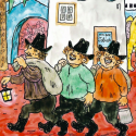 Illustration fra Thorbjørn Egners bog 'Folk og røvere i Kardemomme By