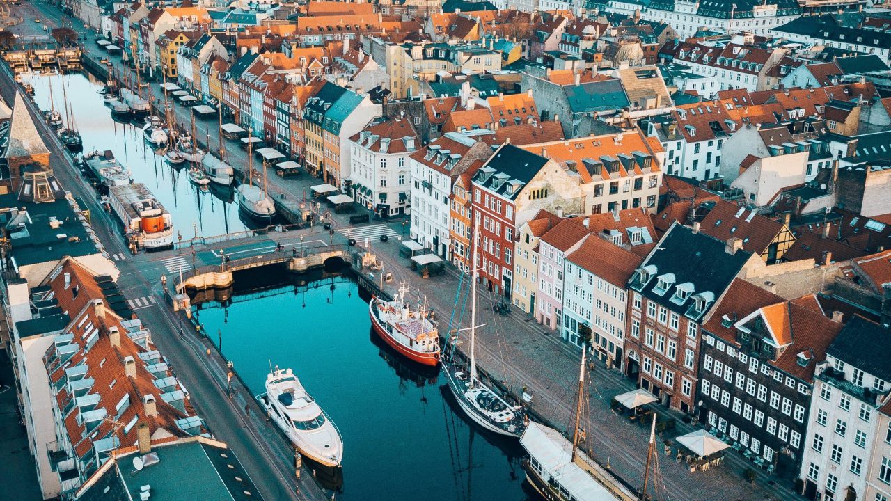 Dronefoto af Københavns kanaler