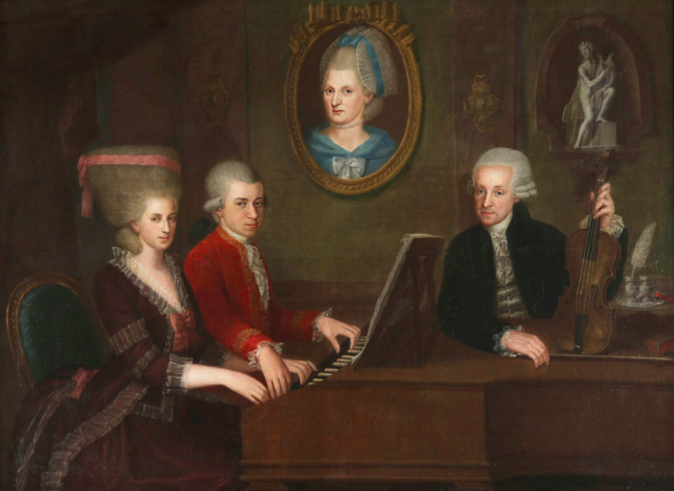Mozart med sin søster og far ved klaver