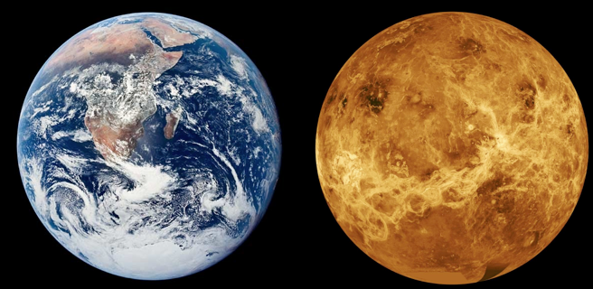 Jorden sammenlignet med Venus