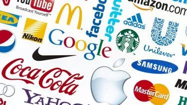 Collage af logoer fra store firmaer som McDonalds, Google, Facebook, Starbucks og Apple