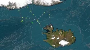 Undersøisk vandfald ved farvandet Danmarksstrædet