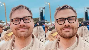 Samme billede af mand to gange. Billedet til højre er behandlet, så han ser flottere ud