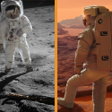 To astronauter på henholdsvis månen og mars