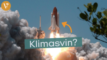 Raket letter med en sky af røg. Titlen "Klimasvin?" dukker op under raketten.
