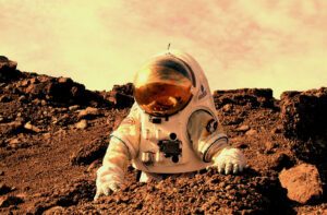 astronaut arbejder på mars