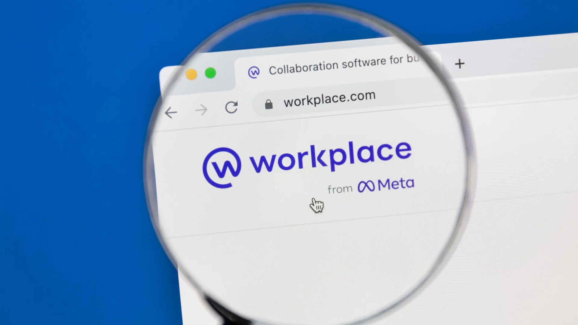 En lup der bevæger sig over Meta Workplaces logo