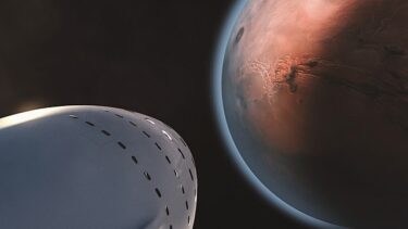 Spidsen af et rumskib, der nærmer sig Mars