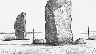 Blyantstegning af gamle stenaldermonumenter