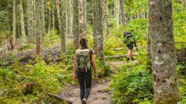 Par på vandretur. Manden går forrest
