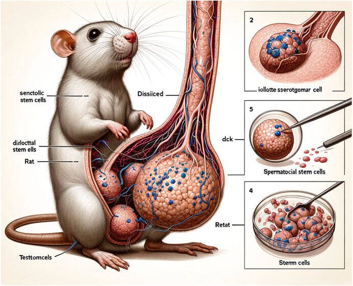 Et AI-genereret illustration af en rotte, hvor man ser dens dissekerede penis, der strækker sig længere end billedet