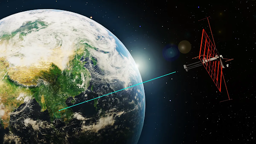 Satellit der sender stråle mod jordkloden