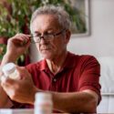 Ældre mand kigger på medicinglas