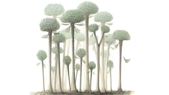 Illustration af en slægt af træer fra fossilerne.