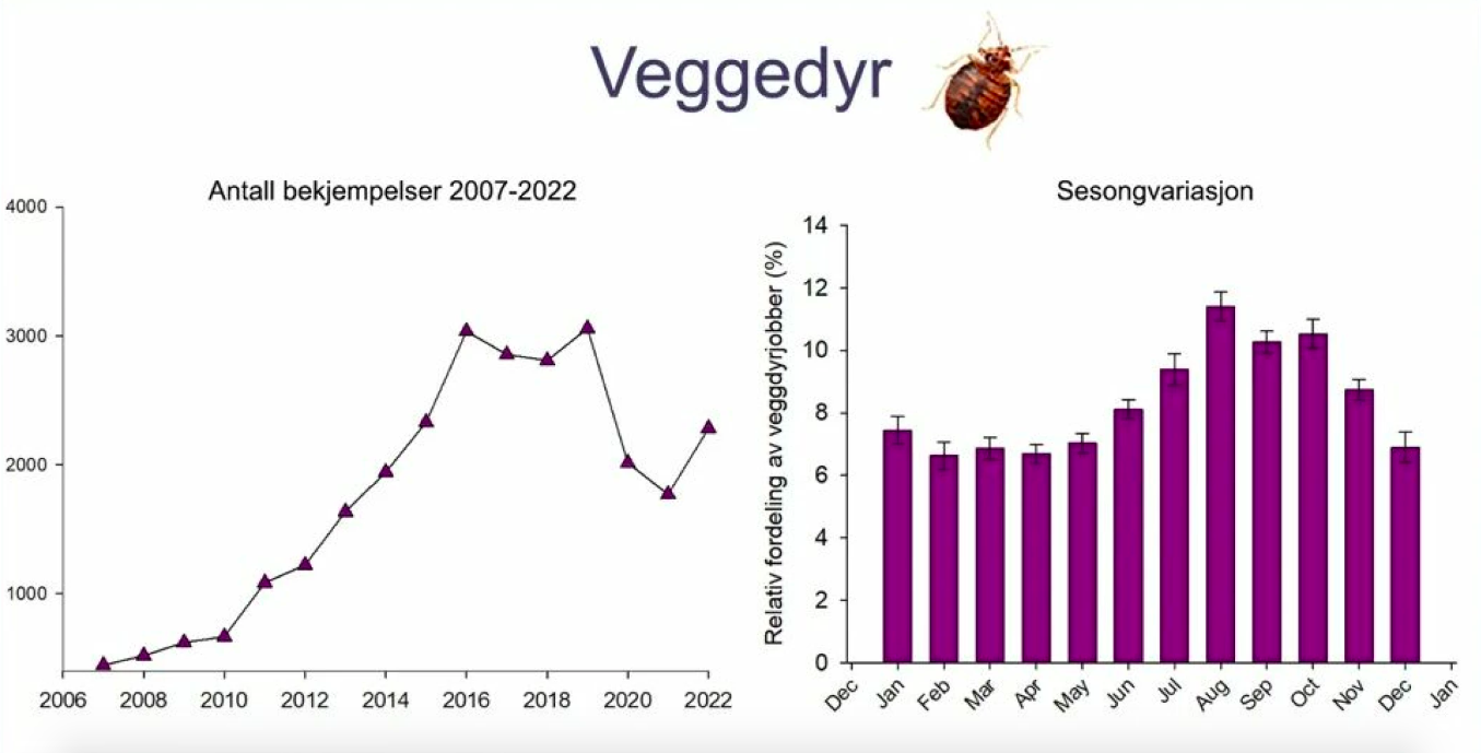 Den norske sundhedsstyrelses statistik over væggelusbekæmpelse siden 2006.