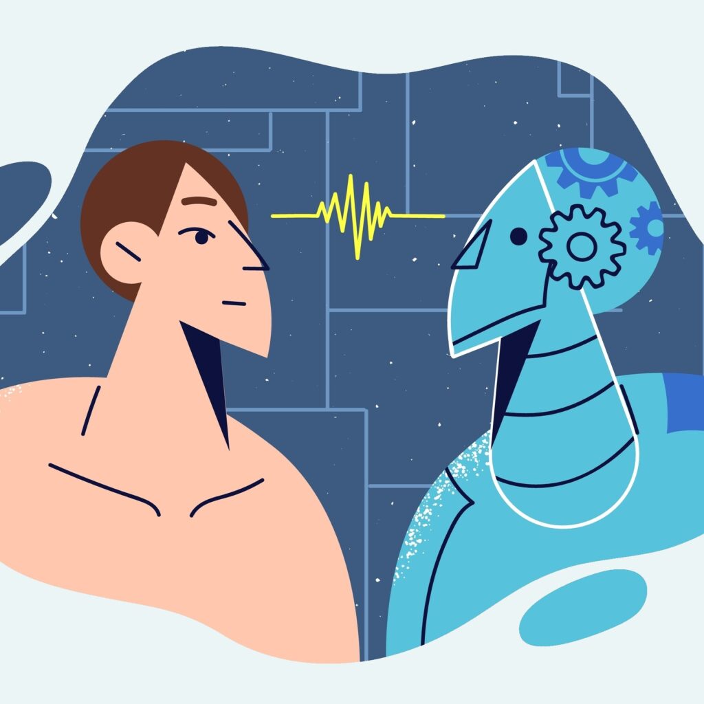 en illustation med en robot og et menneske