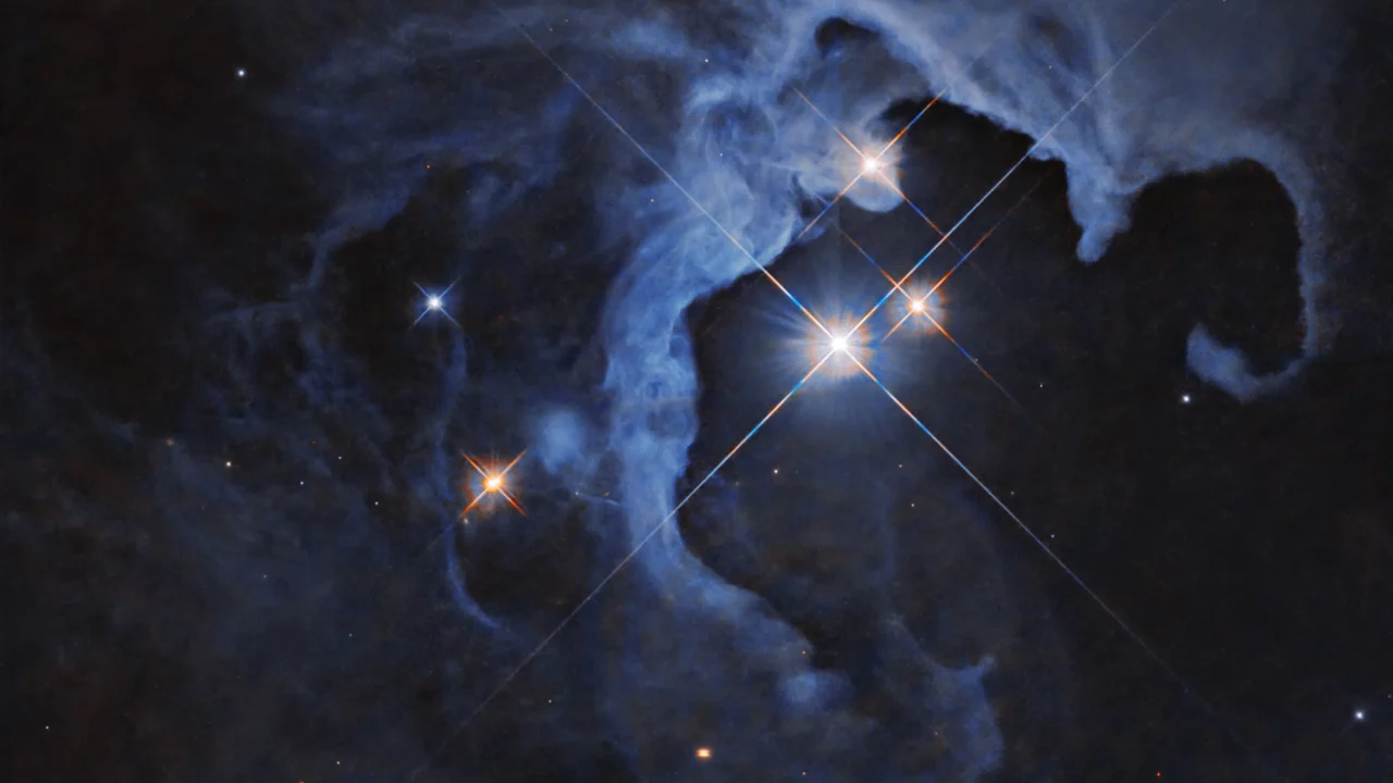 Foto fra Hubble-teleskopet, som viser et stjernesystem med tre stjerner.