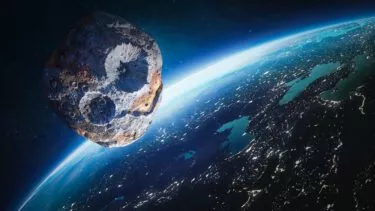 En illustration af en asteroide, der nærmer sig Jorden