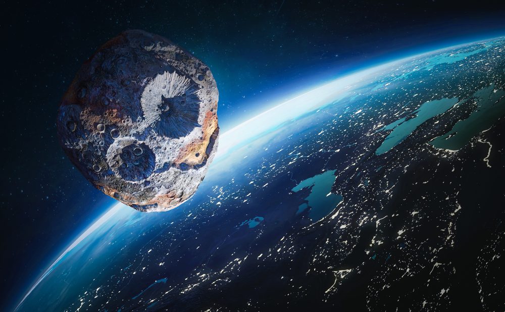 En illustration af en asteroide, der nærmer sig Jorden