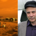Illustration af en ekspedition på Mars og Robert Zubrin