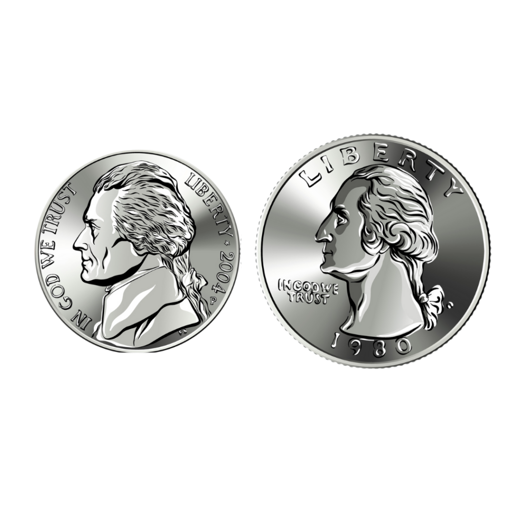 En nickel og quarter