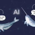 En illustration af at AI oversætter to narhvalers kliklyde til menneskesprog