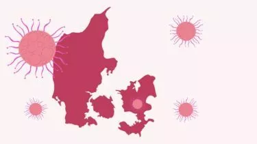 Illustration af Danmark med spredte kræftceller rundt omkring.