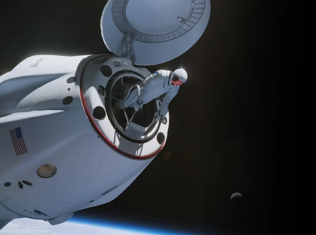 Illustration af astronaut, der forlader rumkapslen