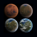 En illustration af, hvordan Mars kommer til at se ud, hvis vi terraformer planeten, i fire trin - fra den røde planet, vi kender, til noget meget jordlignende