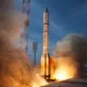 Den russiske protonraket bruger det giftige UDMH som brændstof, og en del af dette brændstof er endt i Kazakhstan, når første trin afkastes og falder ned. Det har givet anledning til en meget alvorlig forurening og protester til Rusland fra Kazakhstan, hvor rumhavnen Baikonur befinder sig. (foto: Roscosmos)