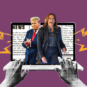 Kamala Harris og Trump popper ud af en laptop