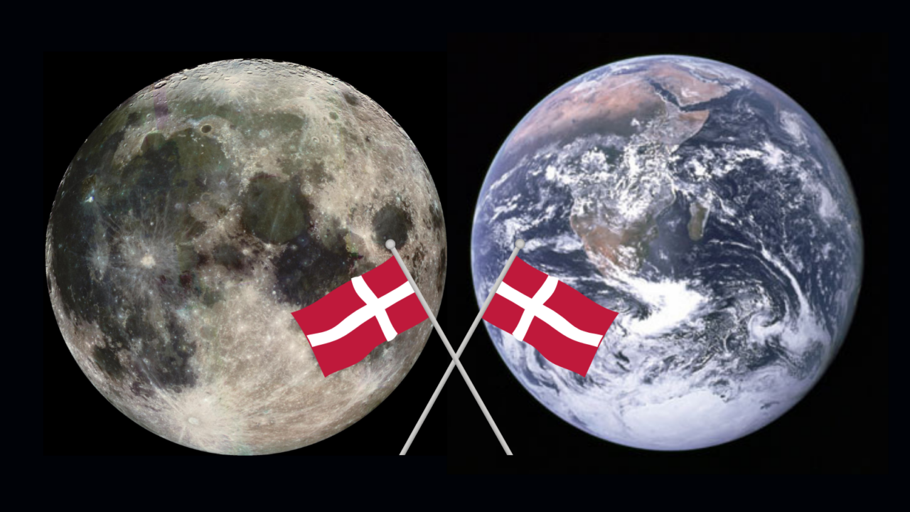 jorden og månen med flag på