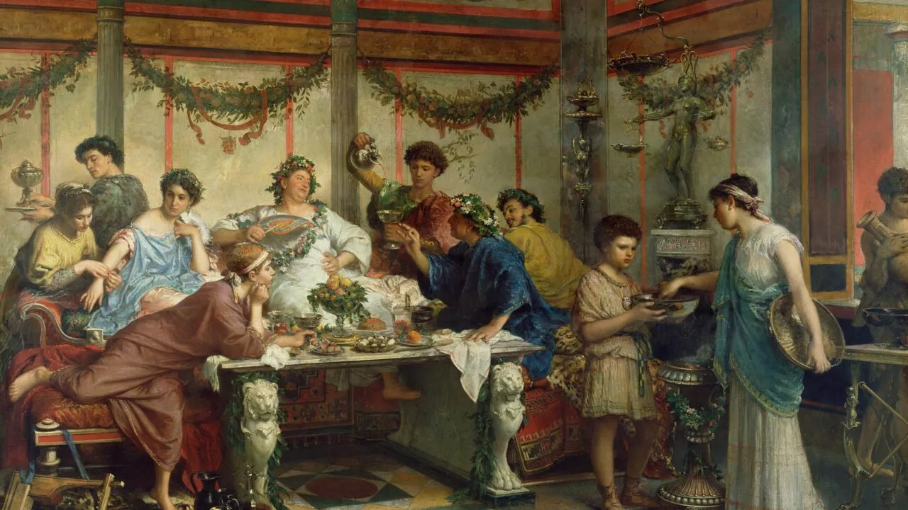 maleri A Roman Feast af Roberto Bompiani